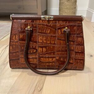 Brown real leather vintage handbag